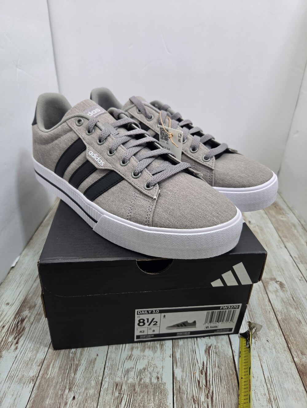 👟 NIB adidas Daily 3.0 Grey Canvas Skate Sneakers | Men’s Size 8.5 FW3270 ⚡